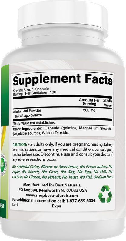 Best Naturals Alfalfa Green Super Food – 500 mg, 180 Capsules (Pack of 1)