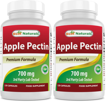 Best Naturals Apple Pectin 700 mg – 120 Capsules (Pack of 2) | Non-GMO, Gluten Free, Made in USA