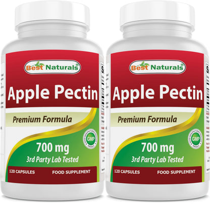 Best Naturals Apple Pectin 700 mg – Dietary Fiber & Intestinal Support | 120 Capsules (Pack of 2)