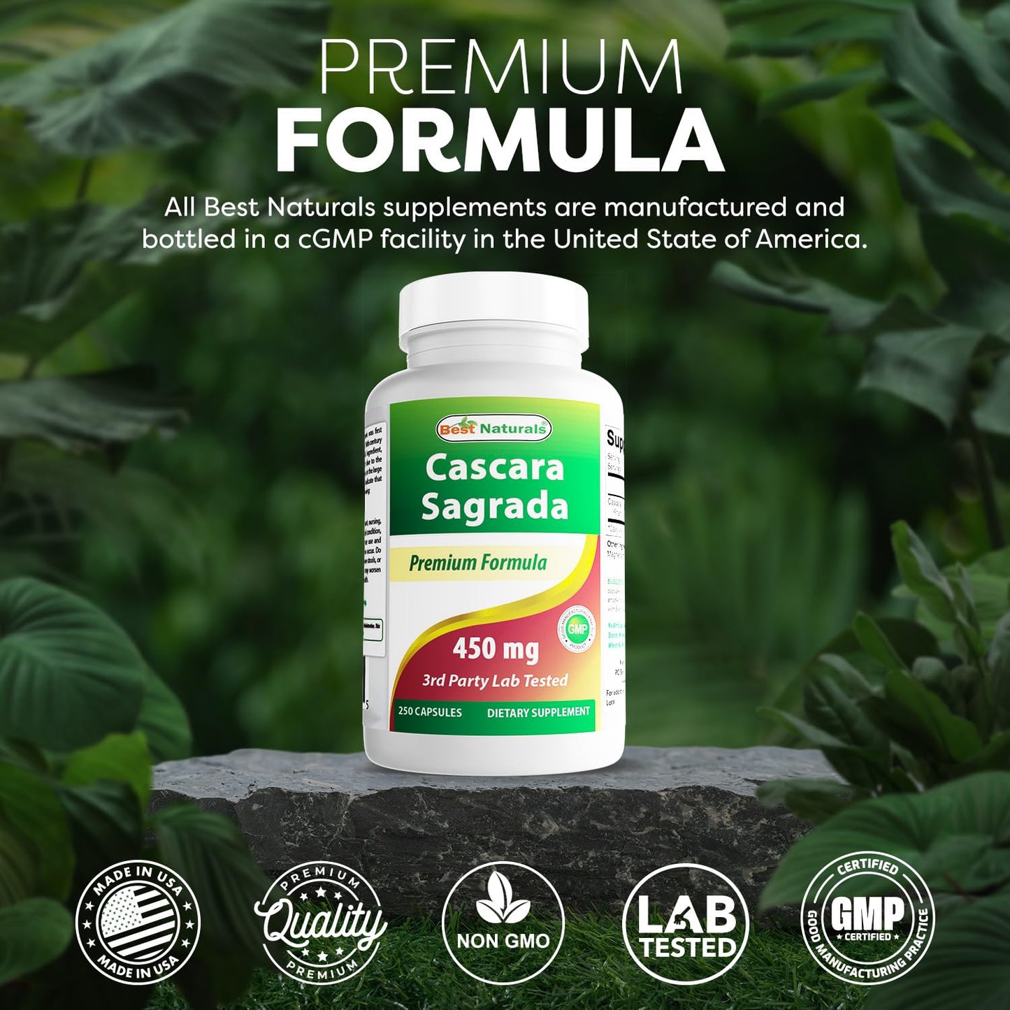Best Naturals Cascara Sagrada 450 mg – 250 Capsules | Non-GMO, Gluten-Free, Made in USA