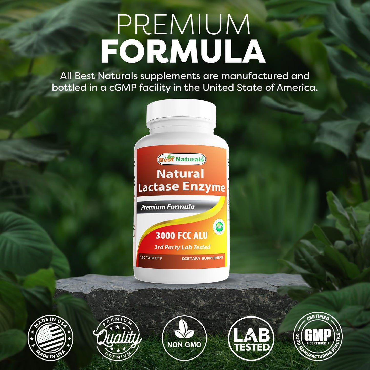 Best Naturals Fast Acting Lactase Enzyme Tablet, 3000 FCC Alu, 180 Count – Made in USA