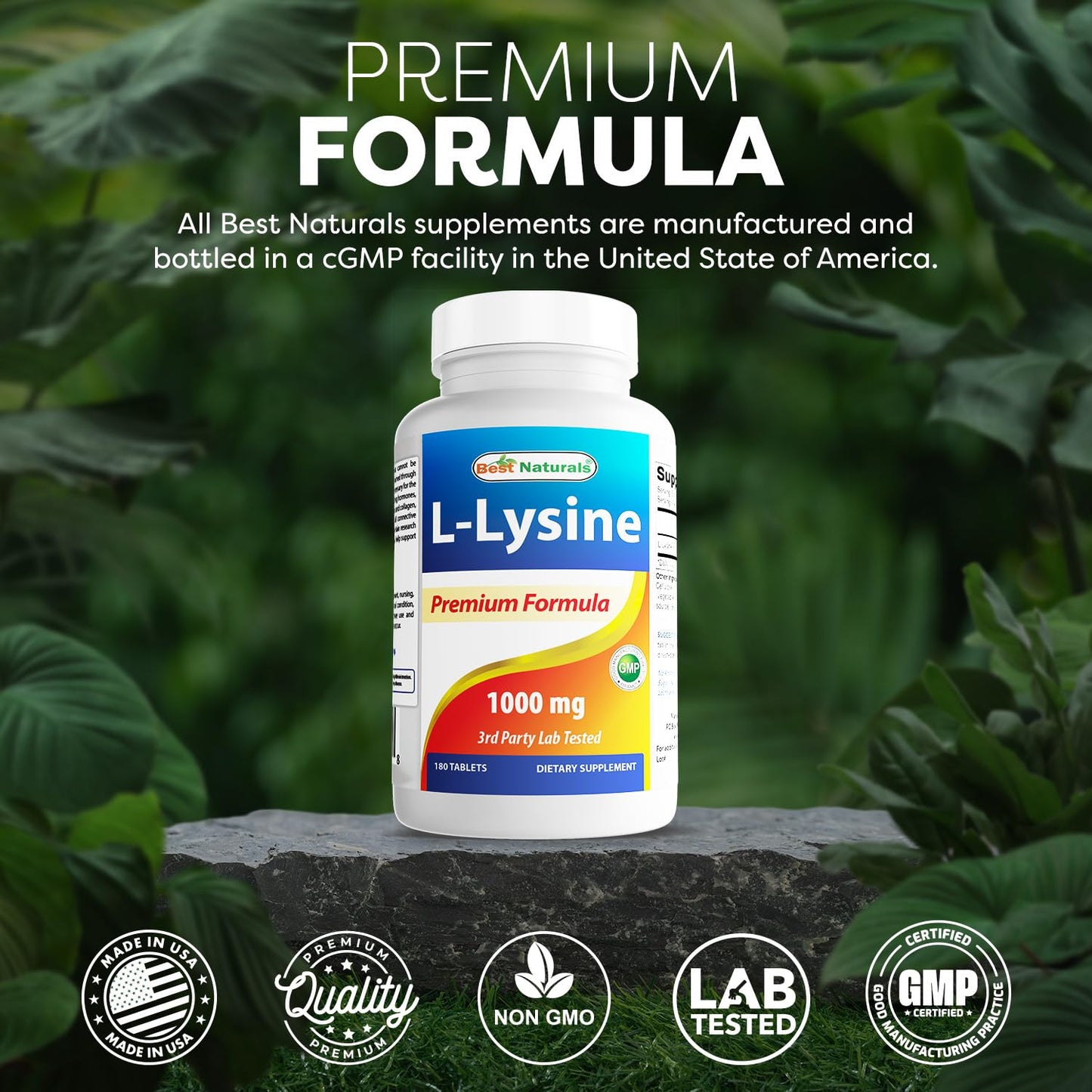 Best Naturals L-Lysine 1000mg – 360 Tablets (2 Bottles)
