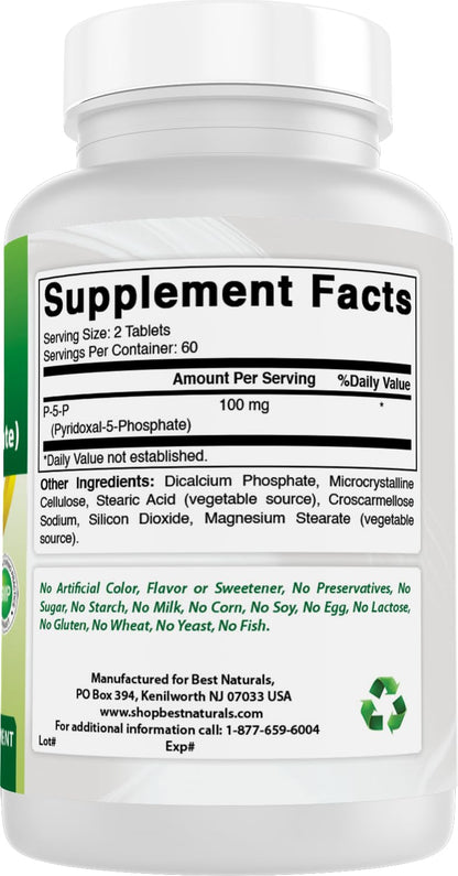 Best Naturals P5P Vitamin B6 100 mg – 120 Tablets (Pack of 2) – Active Pyridoxal 5-Phosphate