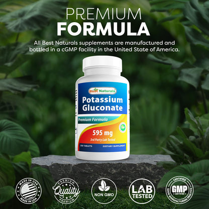 Best Naturals Potassium Gluconate 595 mg – 250 Tablets (Pack of 3) | Non-GMO & Gluten-Free
