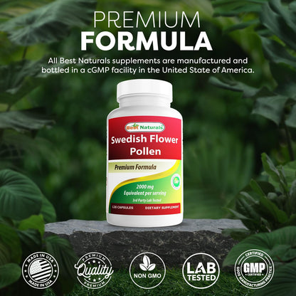 Best Naturals Swedish Flower Pollen 4:1 Extract 500 mg - 120 Capsules (Pack of 2)