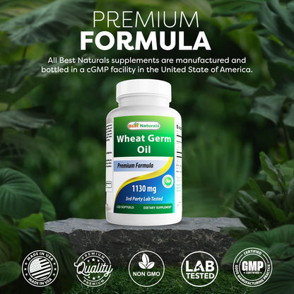 Best Naturals Wheat Germ Oil 1130 mg 120 Softgels (Pack of 2) – GMP Certified, Made in USA