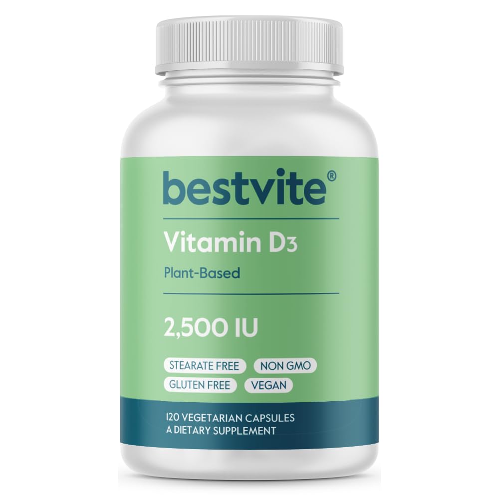 BESTVITE Vegan Vitamin D3 2500 IU - 120 Vegetarian Capsules | Vegan, Non-GMO, Gluten Free, No Stearates