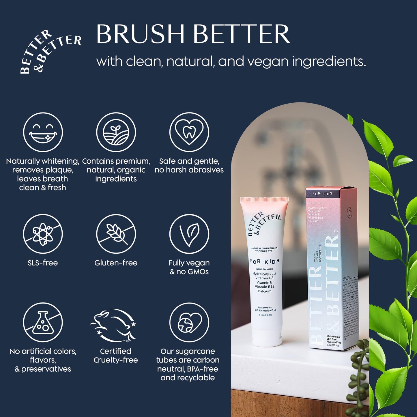 Better & Better Kids Toothpaste – Fluoride & SLS Free, Hydroxyapatite, Watermelon (3-Pack 3.4oz)