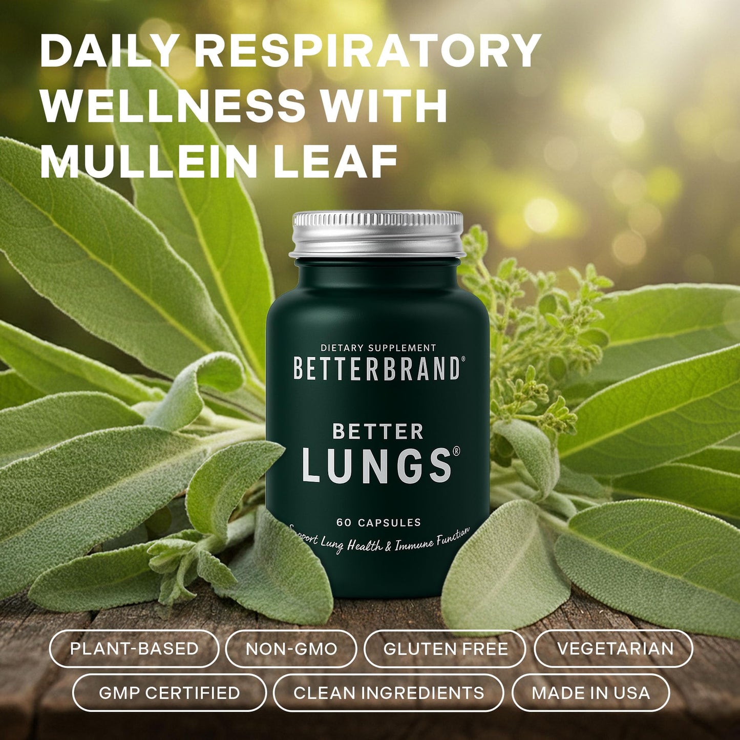 BetterLungs Lung Support Supplement with NAC, Mullein & Elderberry – 60 Capsules