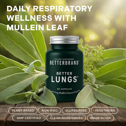 BetterLungs Lung Support Supplement with NAC, Mullein & Elderberry – 60 Capsules