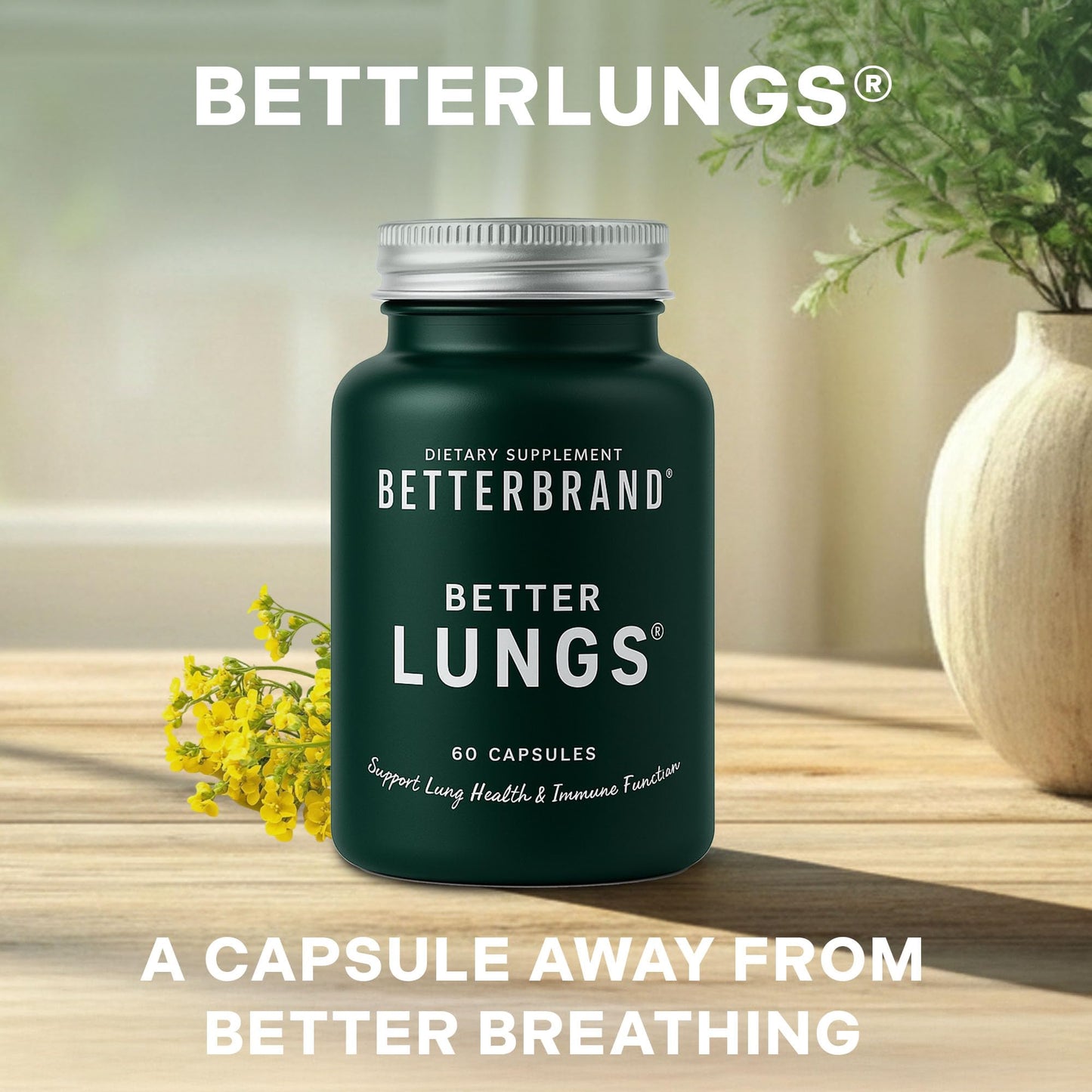 BetterLungs Lung Support Supplement with NAC, Mullein & Elderberry – 60 Capsules