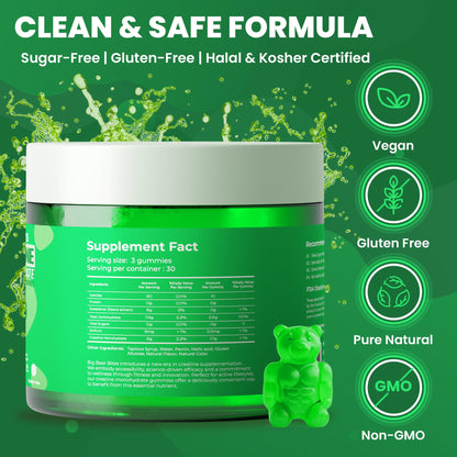 Big Bear Bites Creatine Monohydrate Gummies – 5g Daily Dose, Pack of 90, Sugar-Free, Gluten-Free, Halal, Green Apple Flavor