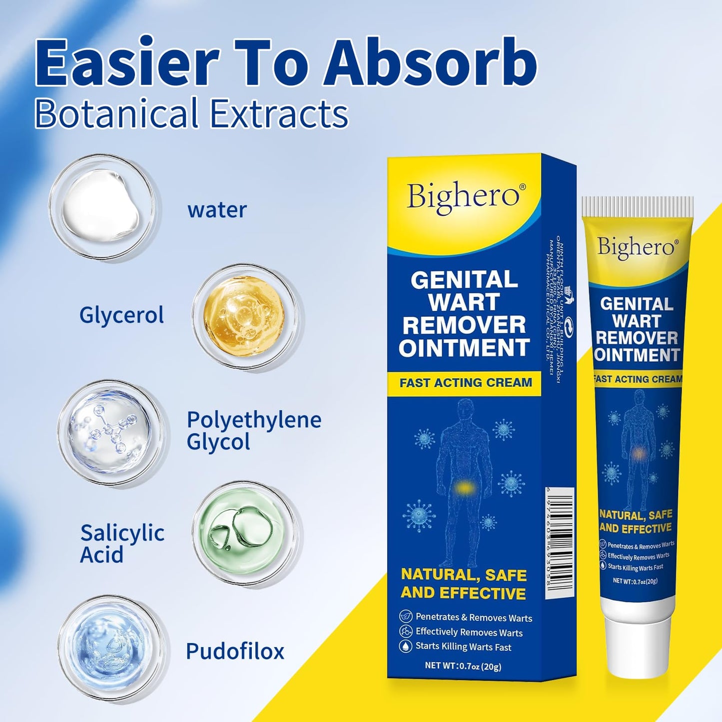 Bighero Wart Fast Acting Cream – High-Strength Wart Care (17% Salicylic Acid) | NDC 84010-047-01