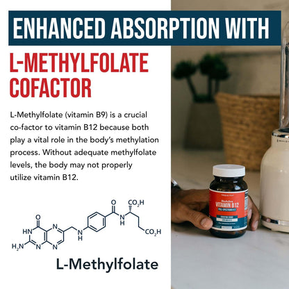 BioActive Vitamin B12 1000 mcg | All 3 BioActive Forms B12 Plus Methylfolate Cofactor - Methyl B12, Adenosyl B12 & Hydroxy B12 | Supports Energy, B12 Levels & Mood | Vegan, Non-GMO (60 Servings)