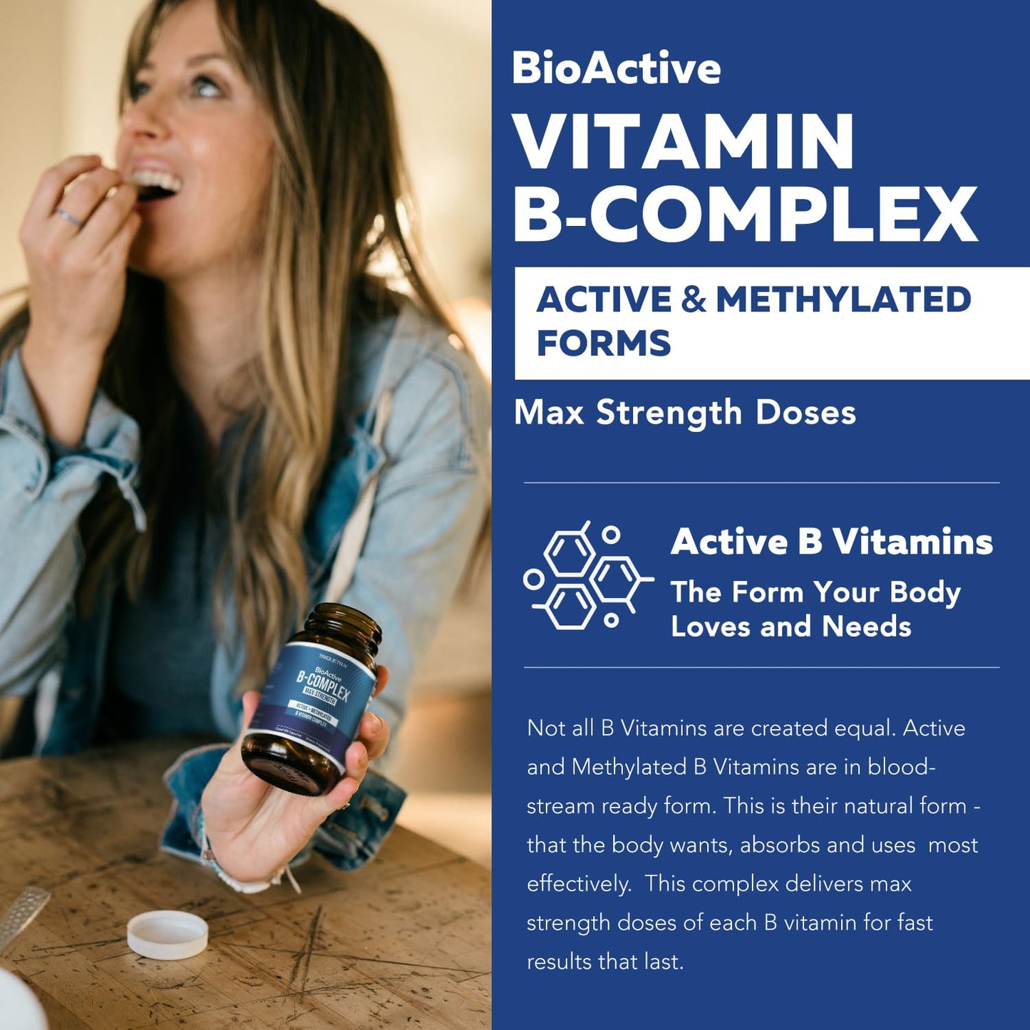 BioActive Vitamin B Complex – Bloodstream-Ready, Methylated B Vitamins, 60 Servings