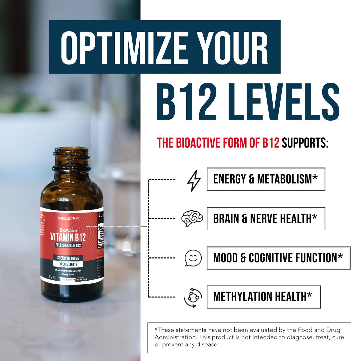 BioActive Vitamin B12 5000 mcg – 3 BioActive B12 Forms + Methylfolate | Sublingual Berry, Organic, Vegan (60 Servings)