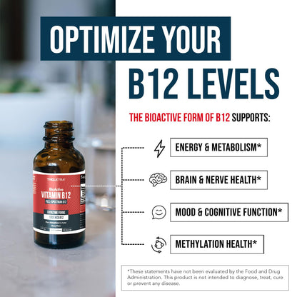 BioActive Vitamin B12 5000 mcg – 3 BioActive B12 Forms + Methylfolate | Sublingual Berry, Organic, Vegan (60 Servings)