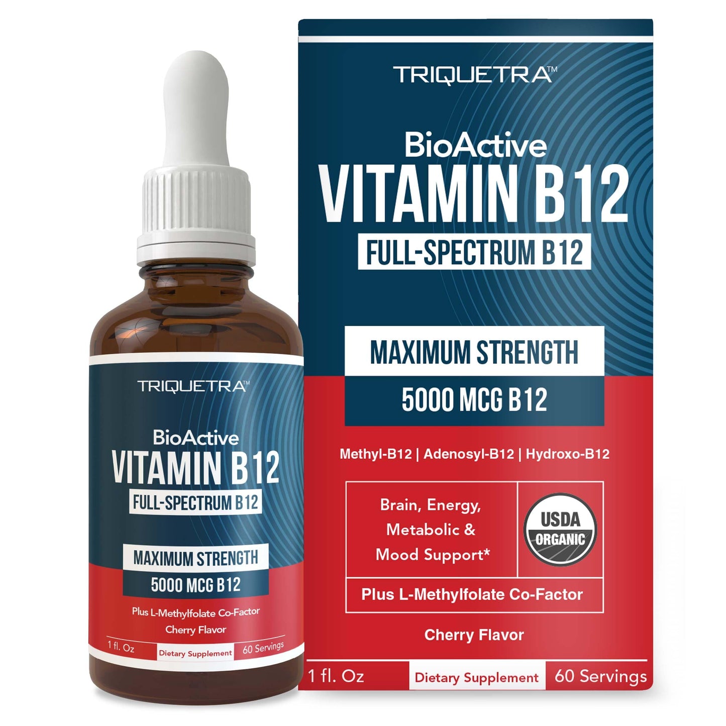 BioActive Vitamin B12 5000 mcg – 3 BioActive B12 Forms + Methylfolate | Sublingual Berry, Organic, Vegan (60 Servings)