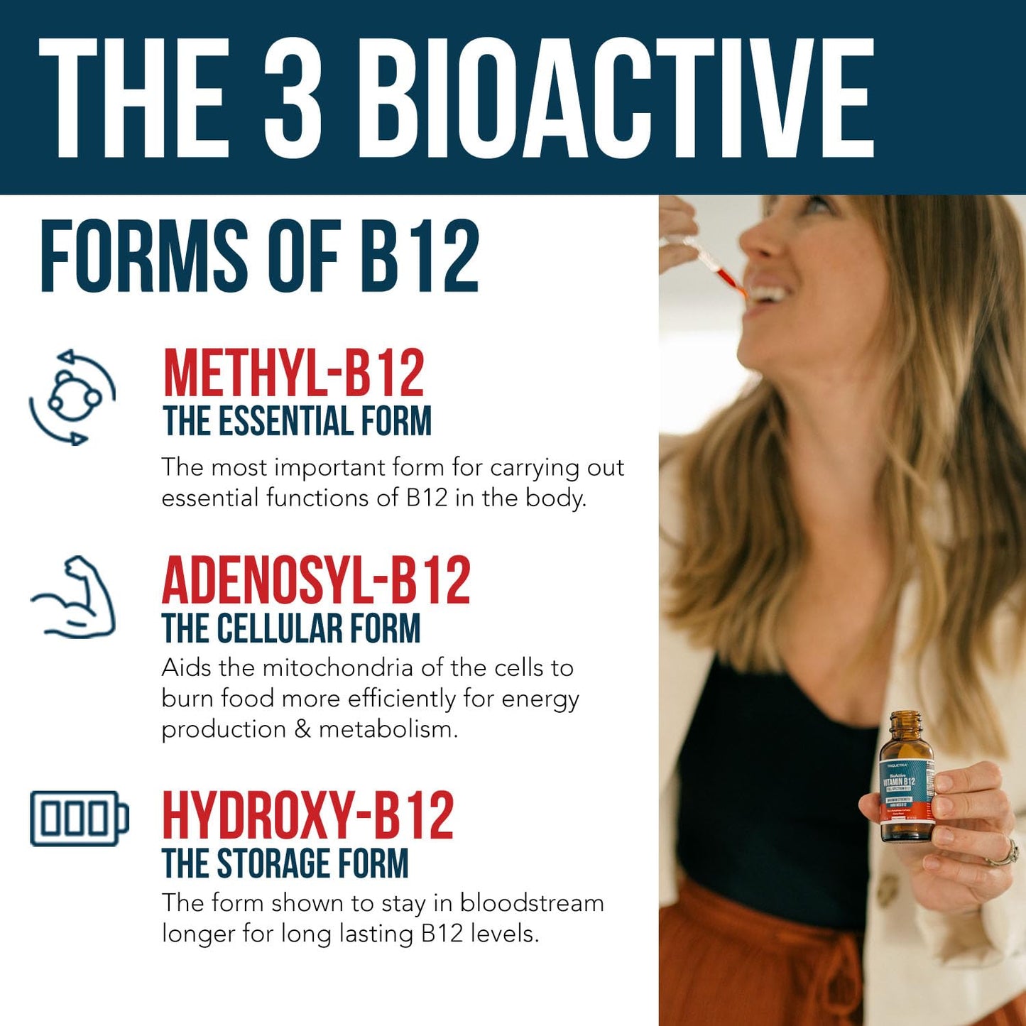 BioActive Vitamin B12 5000 mcg – 3 BioActive B12 Forms + Methylfolate | Sublingual Berry, Organic, Vegan (60 Servings)