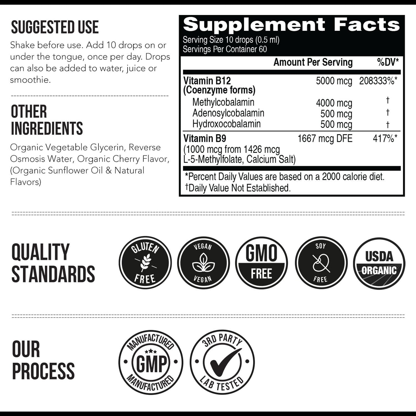 BioActive Vitamin B12 5000 mcg – 3 BioActive B12 Forms + Methylfolate | Sublingual Berry, Organic, Vegan (60 Servings)