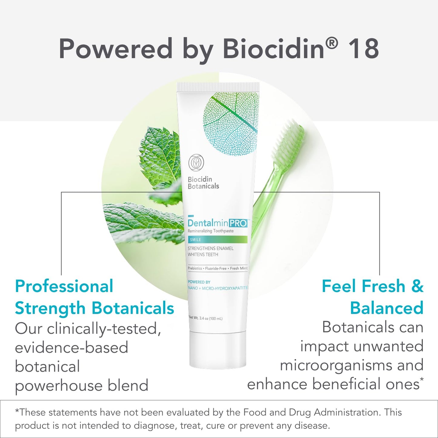 Biocidin Dentalmin Pro Remineralizing Toothpaste – Fluoride-Free, Enamel Strengthening with Hydroxyapatite & Prebiotic (3.4 oz)
