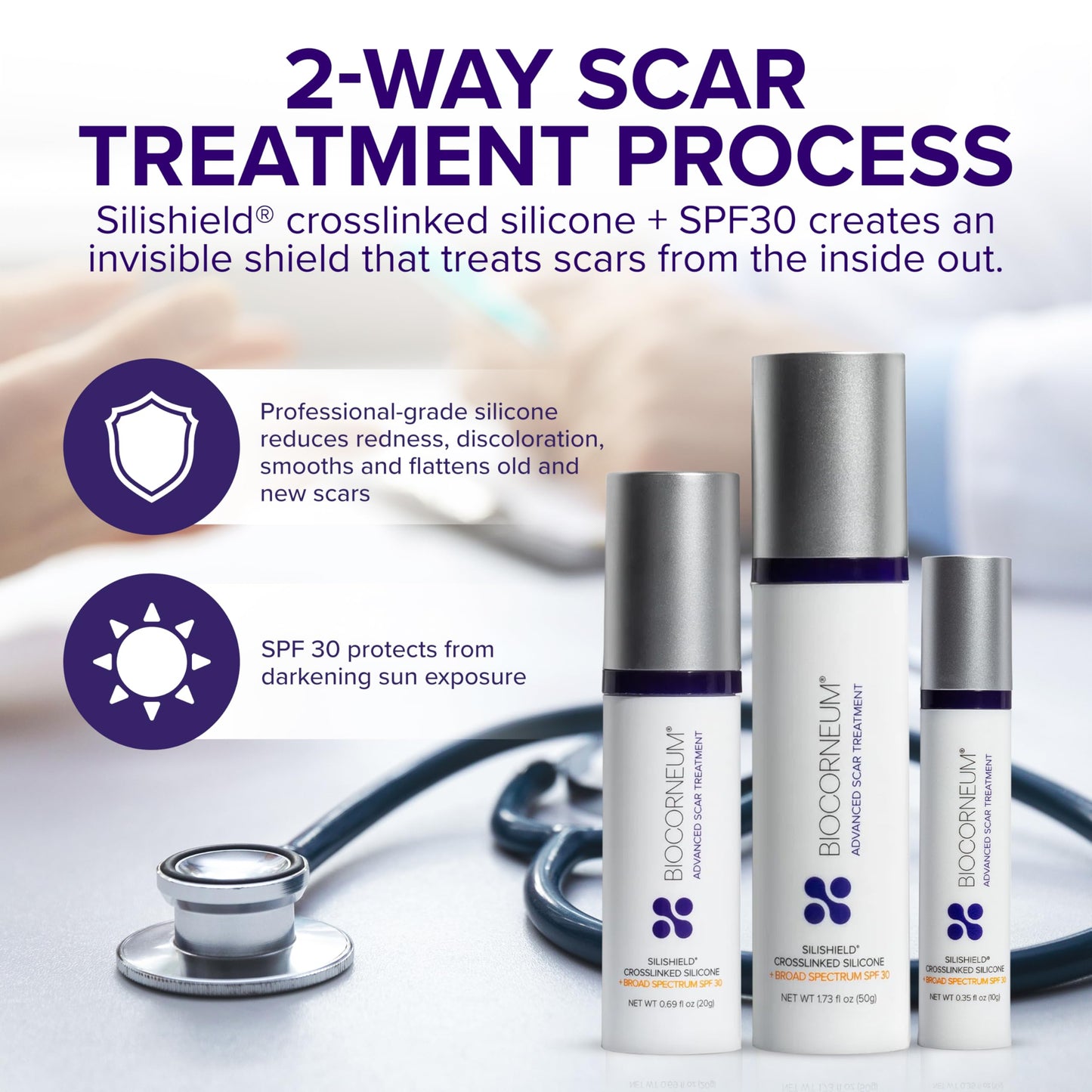 BIOCORNEUM Advanced Scar Treatment with Silishield SPF 30 (50g) – Surgeon-Recommended Silicone Scar Gel