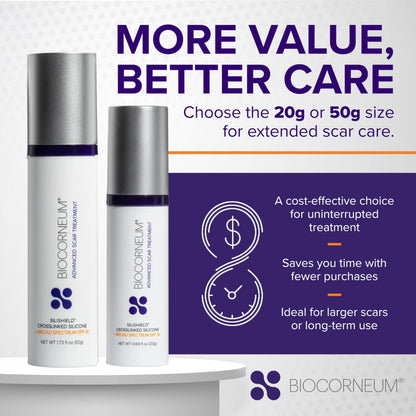 BIOCORNEUM Advanced Scar Treatment with Silishield SPF 30 (50g) – Surgeon-Recommended Silicone Scar Gel