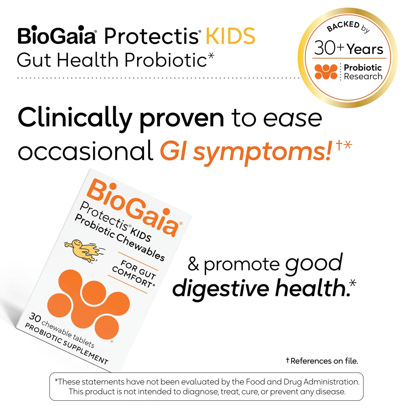 BioGaia Kids Probiotic Chewables | Gentle Digestive Support for Ages 3+ | 90 Day Supply