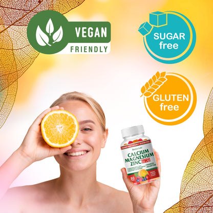 BionerLab Calcium Magnesium Zinc Gummies – Vitamin D3 & K2, High Potency