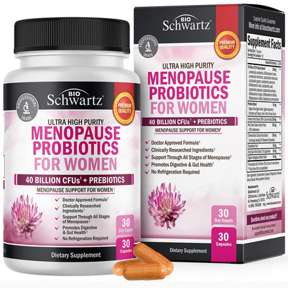 BioSchwartz Menopause Probiotics - 40 Billion CFU for Women | 30 Servings, Non-GMO