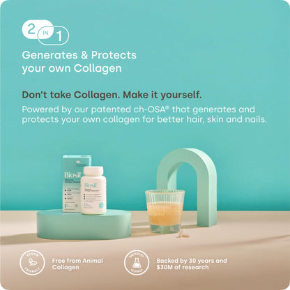 Biosil Collagen Booster Supplement – 2x 30-Count Capsules | Patented ch-OSA Activator for Skin, Hair & Nails