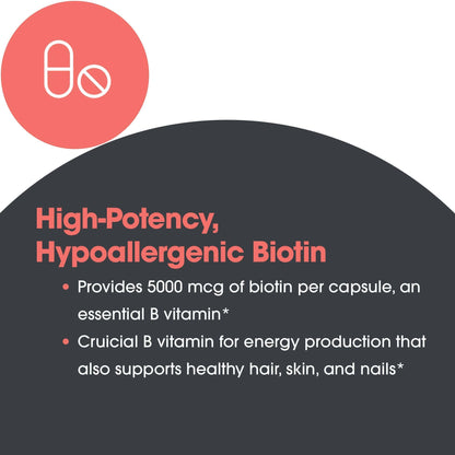 Allergy Research Group Biotin 5000 Supplement - 60 Count | Biotin 5000mcg for Hair, Skin & Nails (Hypoallergenic, Gluten Free)