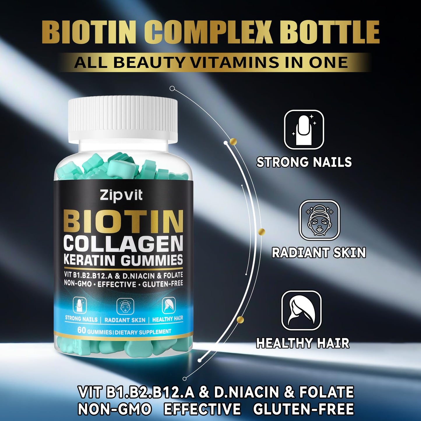 Biotin Collagen Gummies – Hair, Skin & Nails Vitamins | 60 Gummies