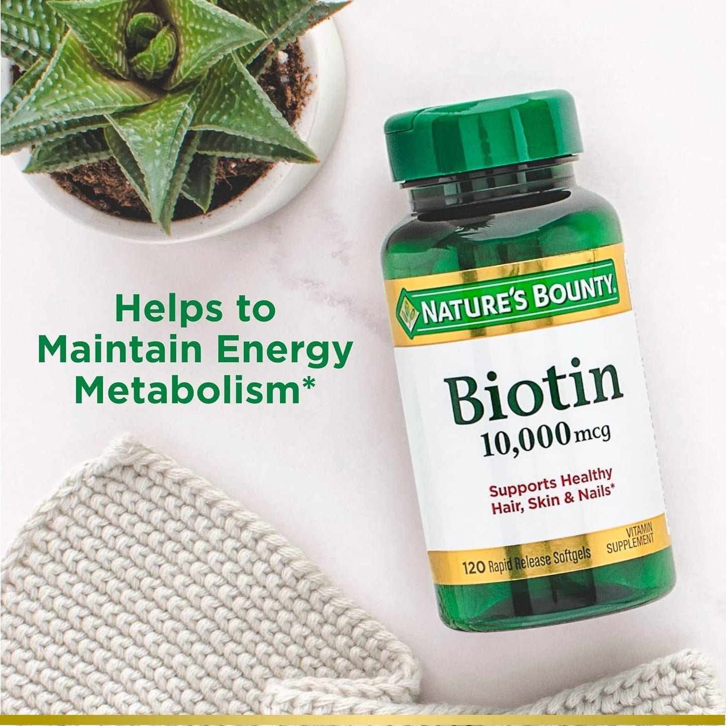 Nature's Bounty Biotin 10000 mcg – Hair, Skin & Nails | 120 Ct