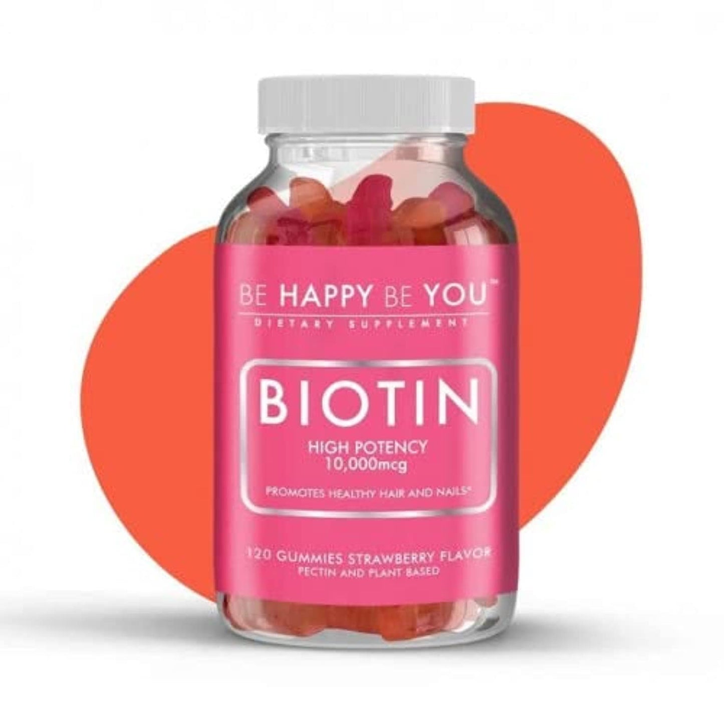 Biotin Gummies 10,000 mcg – BE HAPPY BE YOU, Vegan, 120 Count (Pack of 1)