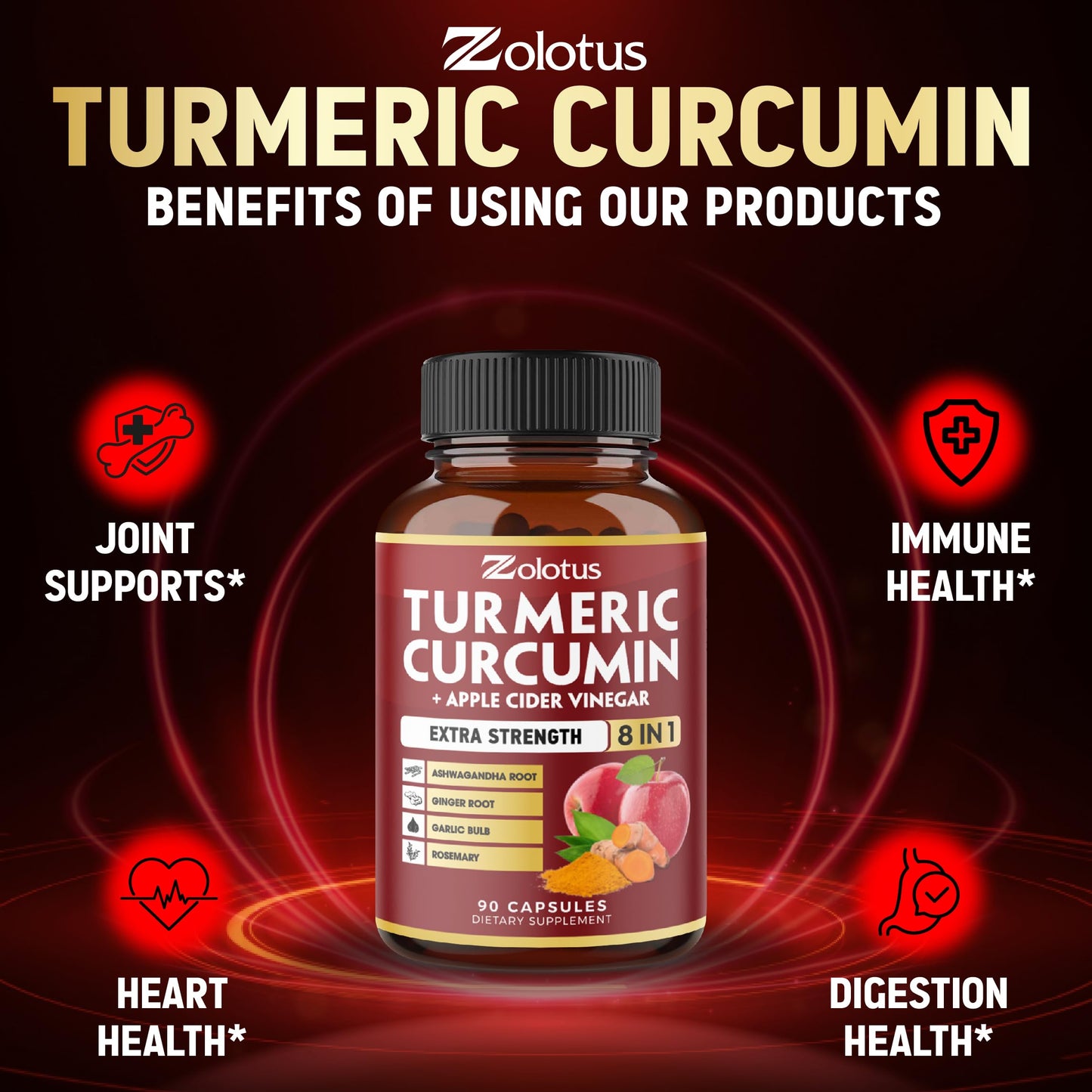 7 in 1 Turmeric Curcumin + Apple Cider Vinegar Capsules – 3 Month Supply