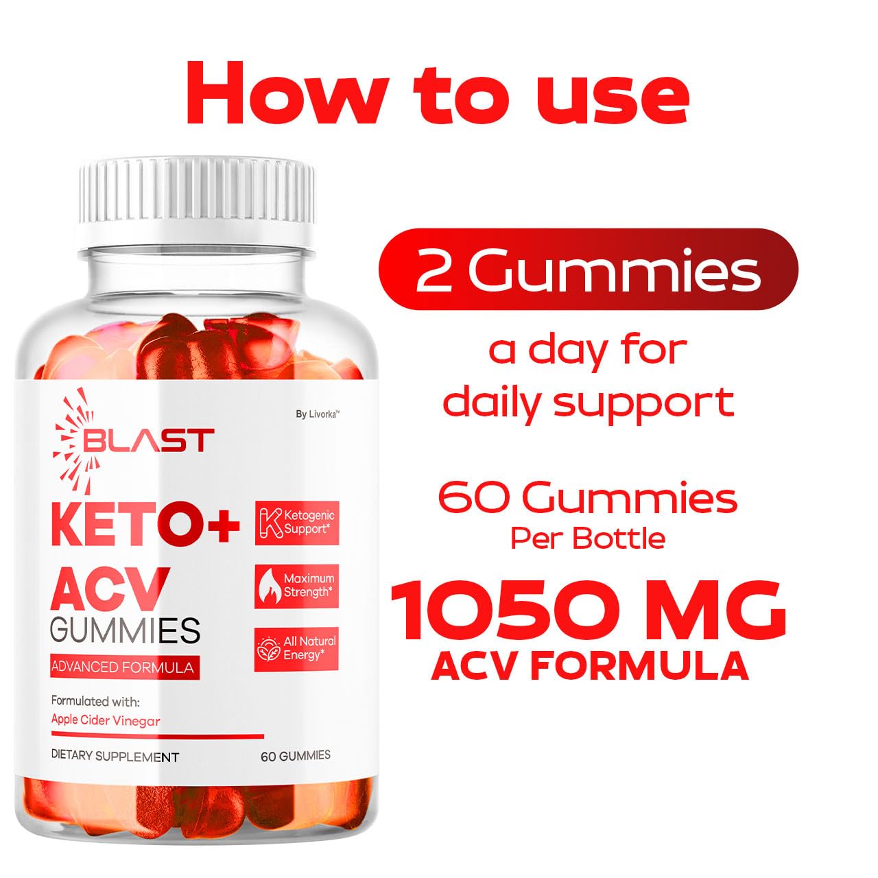 (2 Pack) Blast Keto ACV Gummies - All-Natural Apple Cider Vinegar Formula, 120 Gummies, 1050MG Vitamin Gummies
