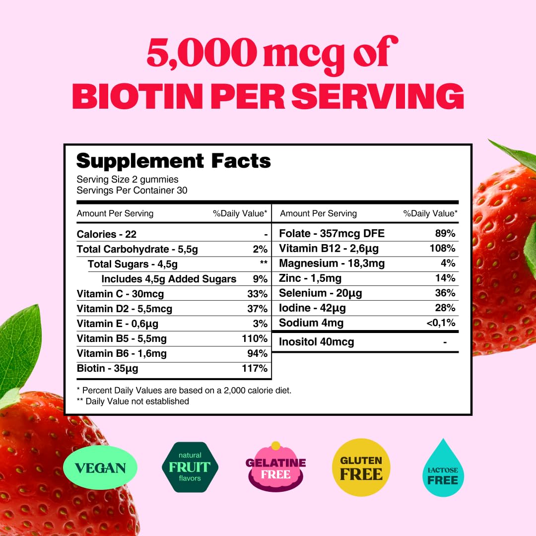 Bloom Robbins Hair Gummies - 5000 mcg Biotin, Vegan & Non-GMO, Hair Growth for Women (3-Pack)