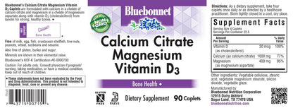 Bluebonnet Calcium Citrate Magnesium + Vitamin D3 Caplets – Bone Health, 90 Count