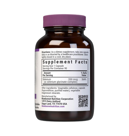 Bluebonnet Selenium Glycinate 200 mcg | Immune & Thyroid Health - 90 Veg Capsules | Soy-Free, Gluten-Free, Non-GMO, Kosher, Dairy-Free, Vegan