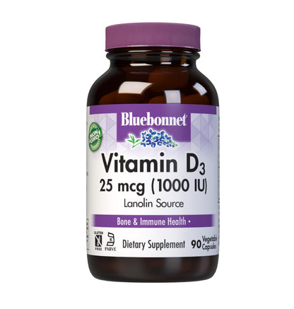 BlueBonnet Vitamin D3 1000 IU – 90 Veg Capsules | Non-GMO, Gluten Free, Kosher