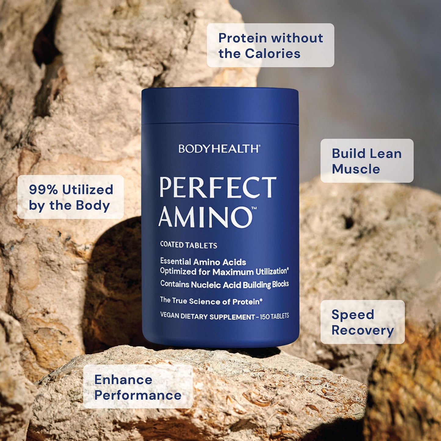 BodyHealth PerfectAmino – Easy to Swallow Tablets | Essential Amino Acids + BCAAs, Vegan Protein (36 Servings)