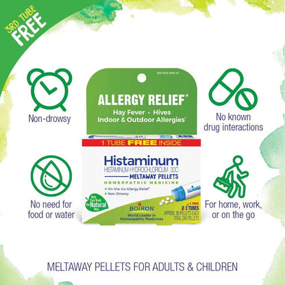 Boiron Histaminum Hydrochloricum 30C – Homeopathic Allergy Relief Pellets (Indoor/Outdoor, Hay Fever, Hives) – 3 Count (240 Pellets)