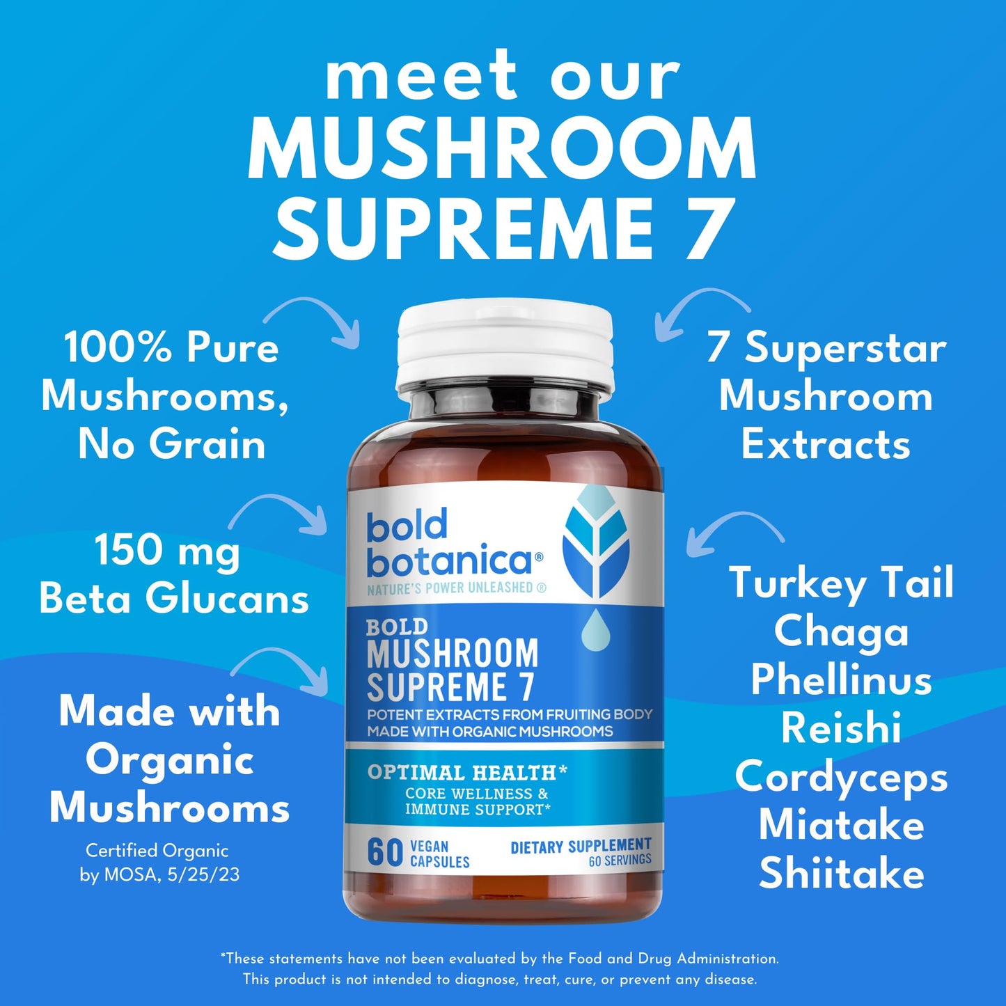Bold Botanica Mushroom Supreme 7 – Immune Support, 60 Capsules