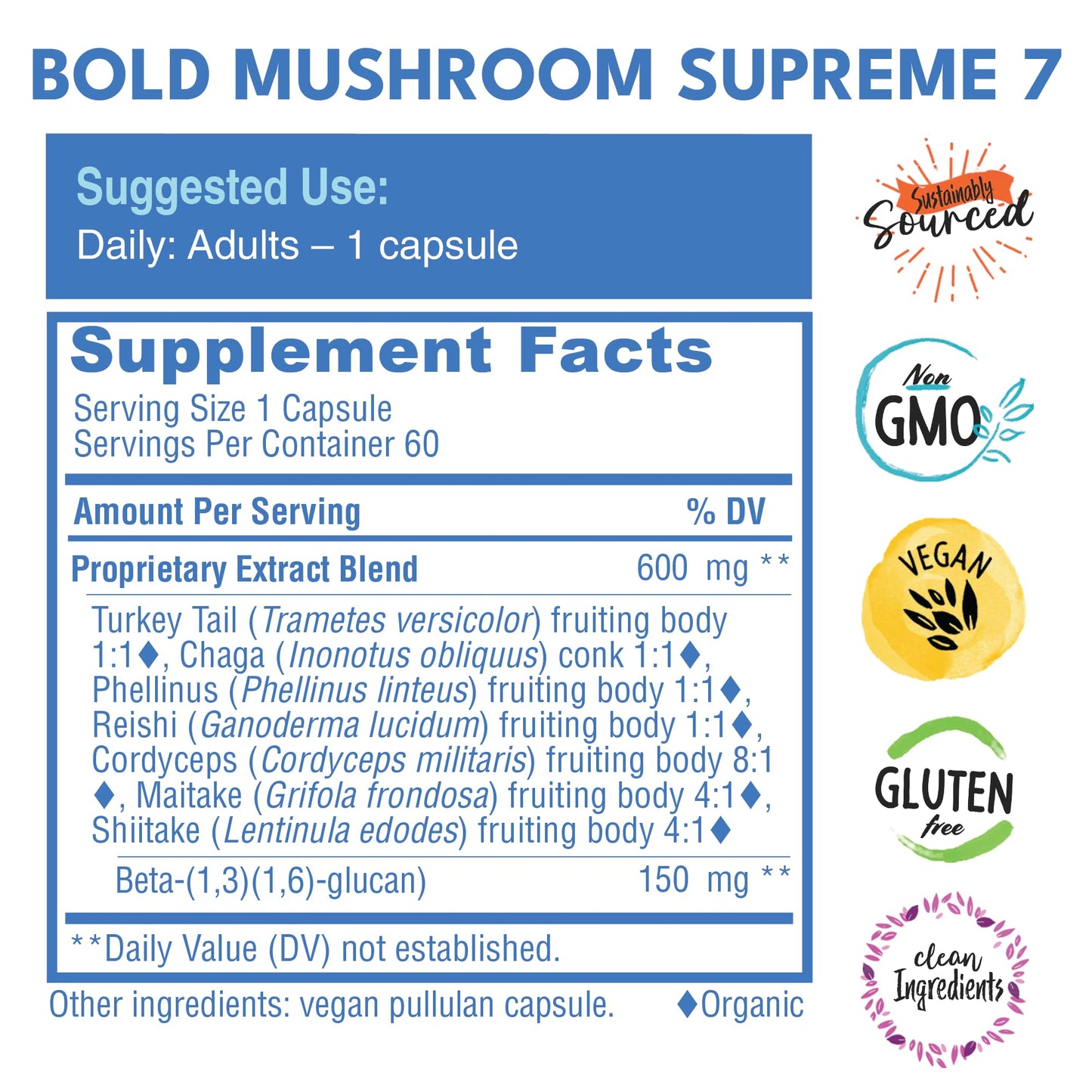 Bold Botanica Mushroom Supreme 7 – Immune Support, 60 Capsules