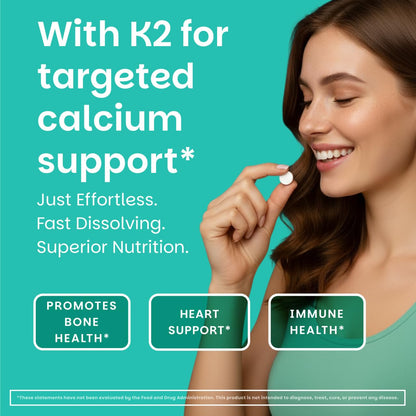 EZ Melts D3 + K2 5000 IU – Vegan, Non-GMO, Green Apple, 90 Tablets