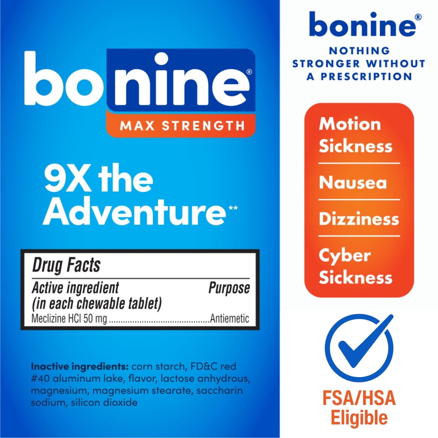 Bonine MAX Chewable for Motion Sickness Relief – Peppermint, 50 mg Meclizine HCl, 32 Chews (Pack of 2)