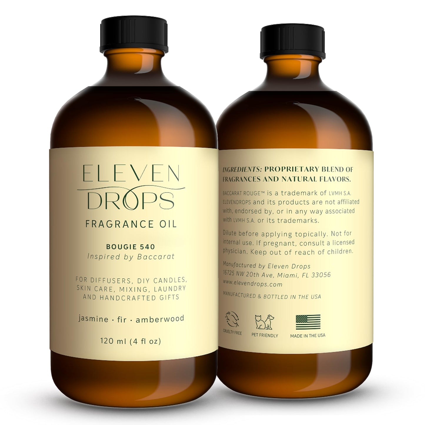 Bougie 540 Diffuser Oil – Amber & Jasmine (4 oz Glass Bottle) | Eleven Drops