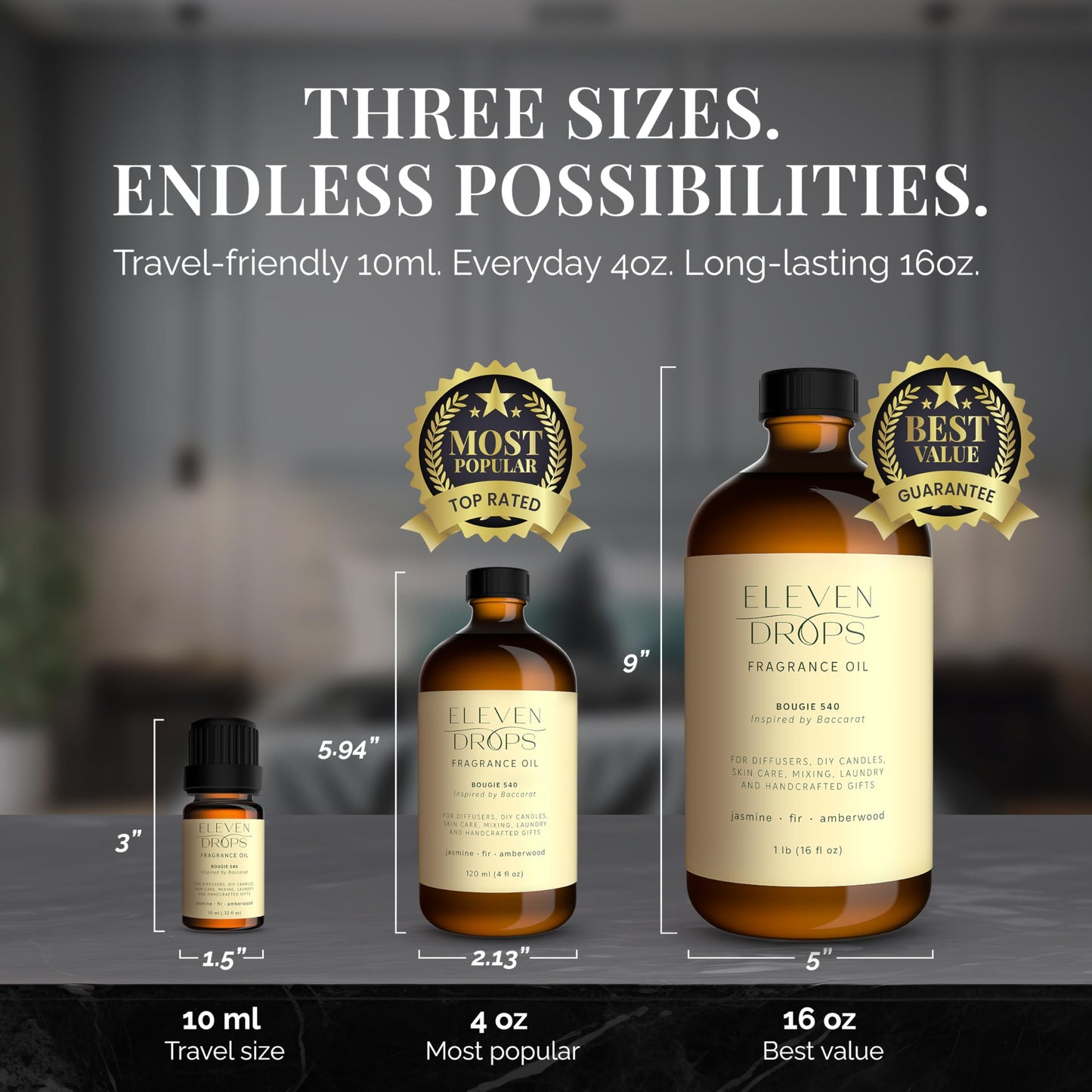 Bougie 540 Diffuser Oil – Amber & Jasmine (4 oz Glass Bottle) | Eleven Drops