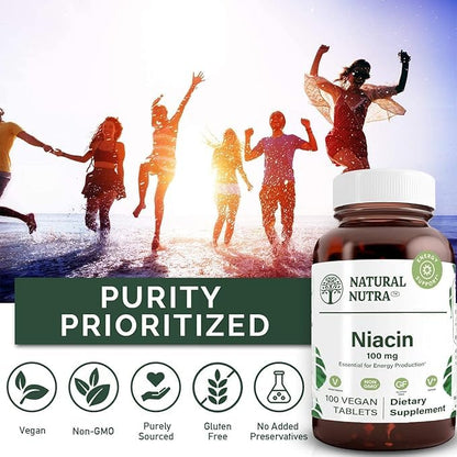 Natural Nutra Niacin Supplement 100 mg – Energy, Digestion, Skin Health | Non-GMO, Gluten-Free | 100 Tablets